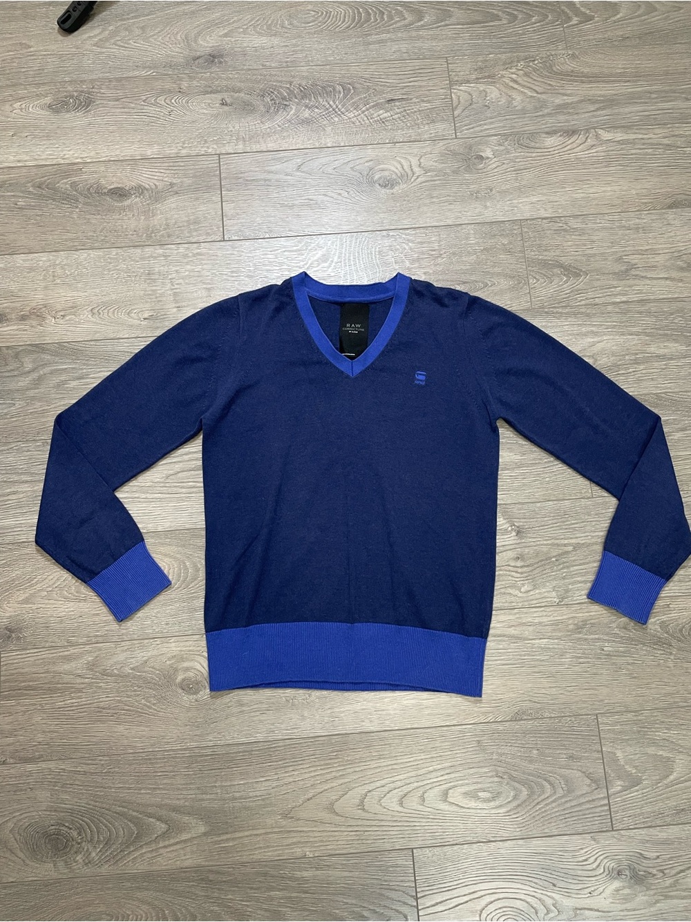 G-Star RAW Correctline Blue V-Neck Knit Sweater Mens S Matteo Slim‎ Luxury Logo
